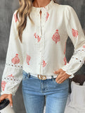 Lace Panel Round Neck Cardigan Shirt