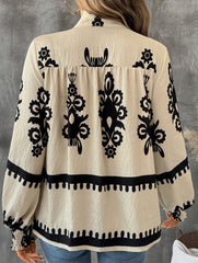 Open-collar vintage print long-sleeved shirt