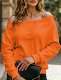 Loose casual drawstring off-shoulder boat neck top