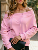 Loose casual drawstring off-shoulder boat neck top