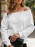 Loose casual drawstring off-shoulder boat neck top