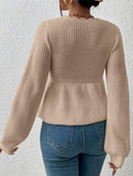 Loose V-neck drawstring knitted sweater