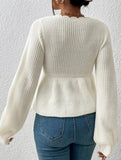 Loose V-neck drawstring knitted sweater