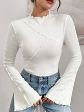 Fashionable beveled trumpet sleeve slim-fit top