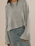 Round neck flared sleeve pullover sweater