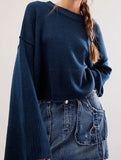 Round neck flared sleeve pullover sweater