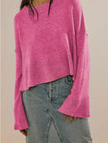 Round neck flared sleeve pullover sweater