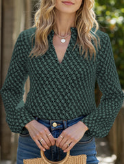 Women's pleated collar lantern sleeve shirt