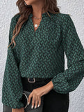 Women's pleated collar lantern sleeve shirt