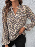 Women's pleated collar lantern sleeve shirt
