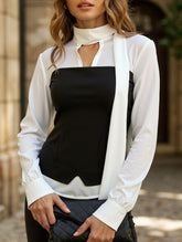 Simple bow long-sleeved shirt