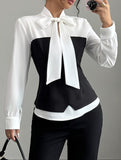 Simple bow long-sleeved shirt