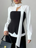 Simple bow long-sleeved shirt
