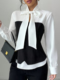 Simple bow long-sleeved shirt