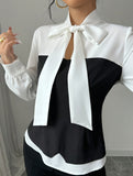 Simple bow long-sleeved shirt