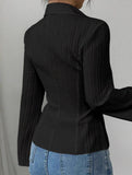 V-neck single-breasted solid color striped shirt