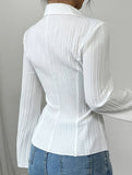 V-neck single-breasted solid color striped shirt