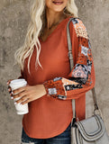 Simple floral patchwork print pullover top