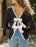 Sexy open-back bow design T-shirt