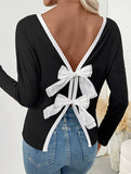 Sexy open-back bow design T-shirt