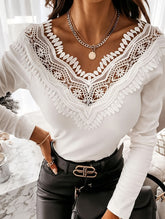 Double V lace V-neck lace pullover T-shirt
