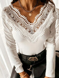 Double V lace V-neck lace pullover T-shirt