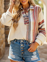 Loose patchwork V-neck long-sleeved sweater