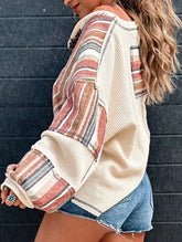 Loose patchwork V-neck long-sleeved sweater