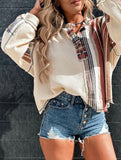 Loose patchwork V-neck long-sleeved sweater