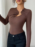 Asymmetric cutout slim-fit top
