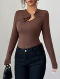 Asymmetric cutout slim-fit top