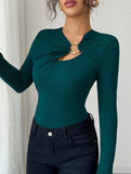 Asymmetric cutout slim-fit top