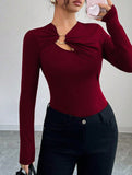 Asymmetric cutout slim-fit top