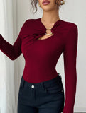 Asymmetric cutout slim-fit top