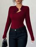 Asymmetric cutout slim-fit top