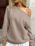 Casual solid color slant collar sweatshirt