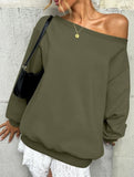 Casual solid color slant collar sweatshirt