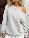 Casual solid color slant collar sweatshirt