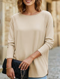 Round collar solid color casual top