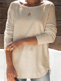Round collar solid color casual top