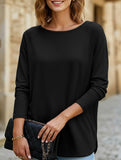 Round collar solid color casual top