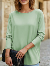 Round collar solid color casual top