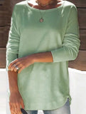 Round collar solid color casual top