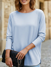 Round collar solid color casual top