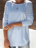 Round collar solid color casual top
