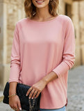 Round collar solid color casual top