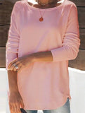 Round collar solid color casual top