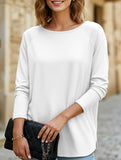 Round collar solid color casual top