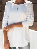 Round collar solid color casual top