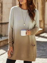 Gradient Color Long Sleeve Casual Pocket T-Shirt Top